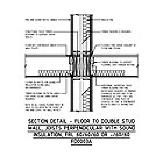 SECTION DETAIL - FLOOR TO DOUBLE STUD WALL, JOISTS PERPENDICULAR WITH SOUND INSULATION, FRL 60/60/60 OR -/60/60 FD0003A
