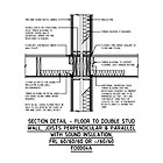 SECTION DETAIL - FLOOR TO DOUBLE STUD WALL, JOISTS PERPENDICULAR & PARALLEL WITH SOUND INSULATION, FRL 60/60/60 OR -/60/60 FD0004A