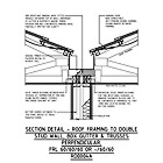 SECTION DETAIL - ROOF FRAMING TO DOUBLE STUD WALL, BOX GUTTER & TRUSSES PERPENDICULAR, FRL 60/60/60 OR -/60/60 RD0004A