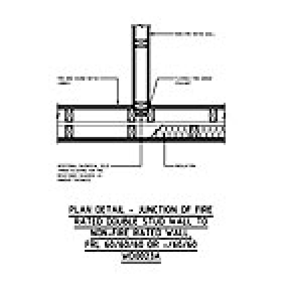 PLAN DETAIL - JUNCTION OF FIRE RATED DOUBLE STUD WALL TO NON-FIRE RATED WALL, FRL 60/60/60 OR -/60/60 WD0023A