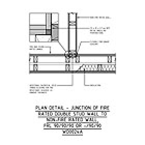 PLAN DETAIL - JUNCTION OF FIRE RATED DOUBLE STUD WALL TO NON-FIRE RATED WALL, FRL 90/90/90 OR -/90/90 WD0024A