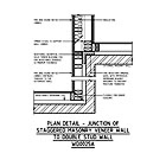 PLAN DETAIL - JUNCTION OF STAGGERED MASONRY VENEER WALL TO DOUBLE STUD WALL WD0025A