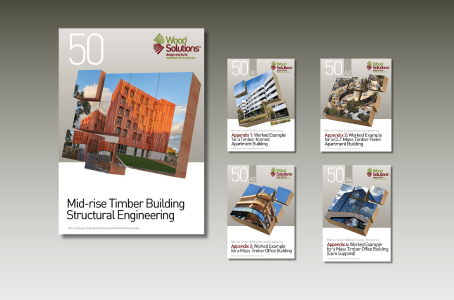 Cover pages of WoodSolutions Technical Design Guide 50 and Appendices 1-4