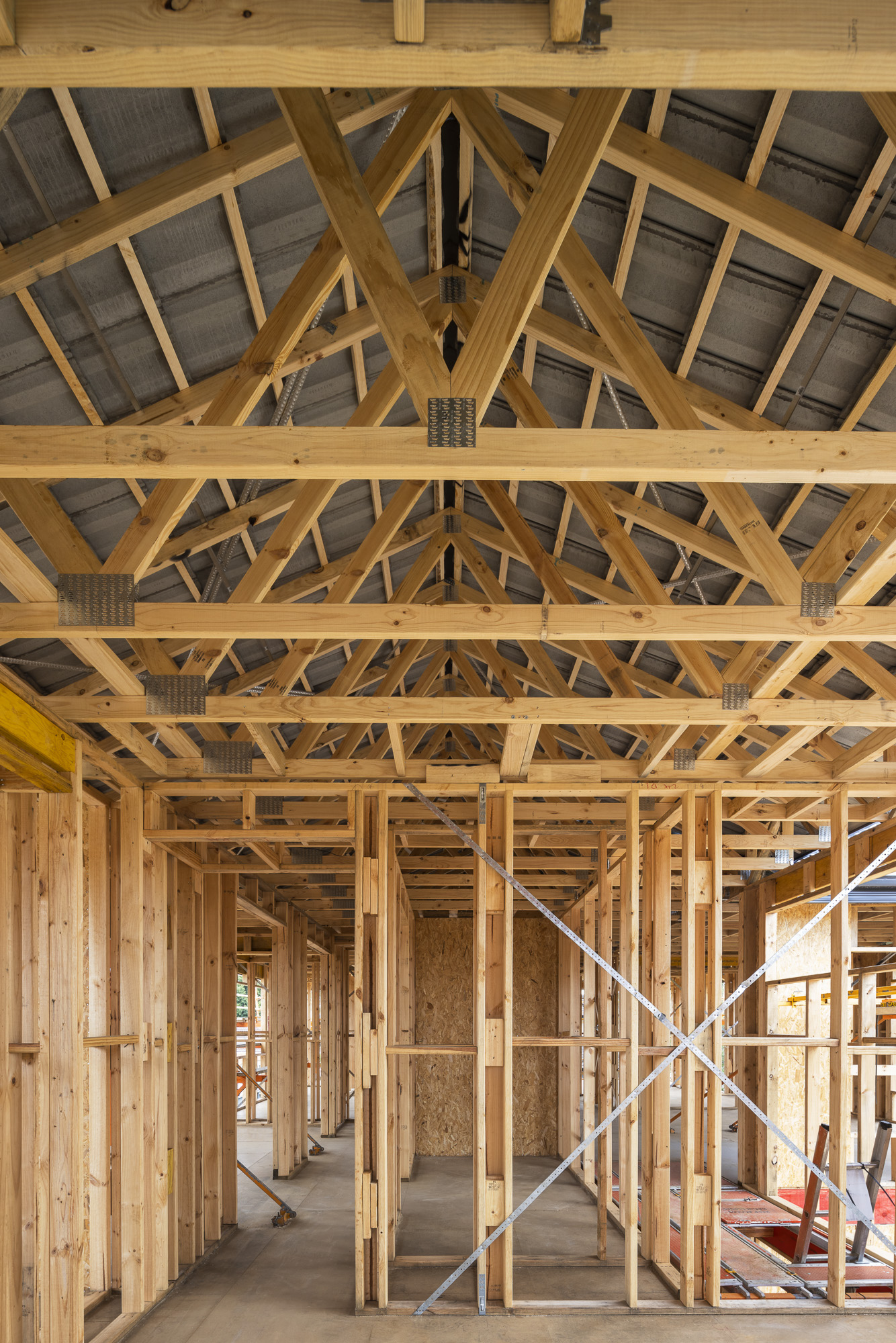 Interior shot of timber house frame