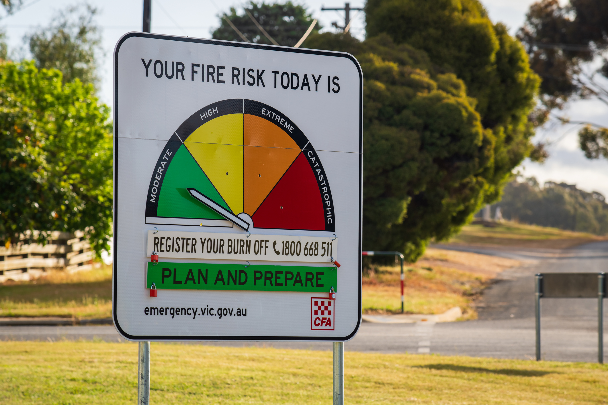 Fire risk road sign in Victoria