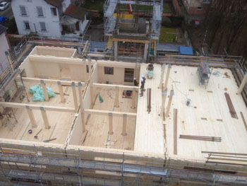 Construction of the CLT 8 storey apartments