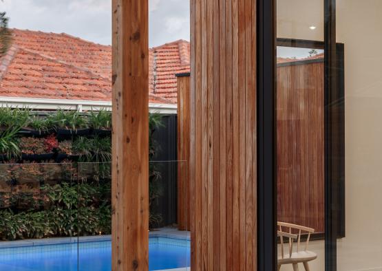 a pool outside a house