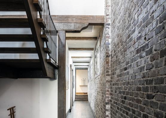 a staircase in a building