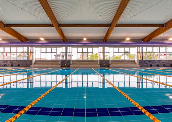 a swimming pool with lanes in it