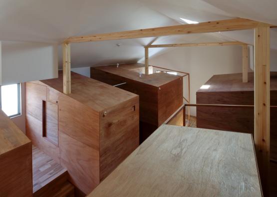 a wooden boxes in a room
