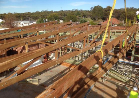 a wood beams on a roof