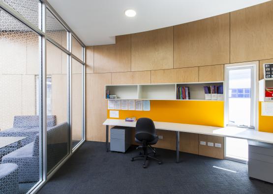 a desk in an office