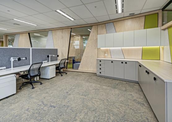 a room with desks and chairs