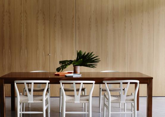 a table and chairs in a room