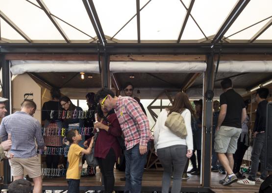 a group of people standing on a platform