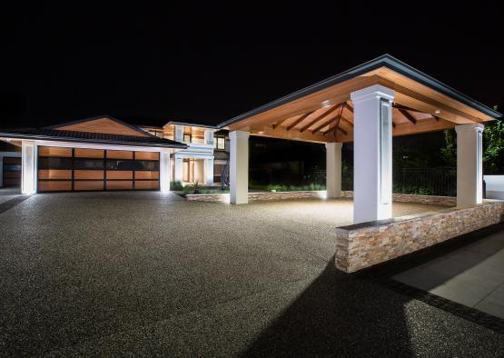 a house with a covered patio