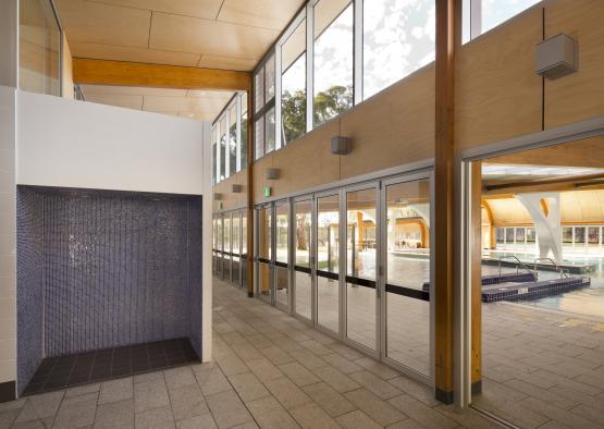 a glass doors in a building