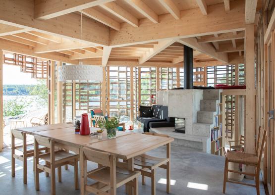 a room with a table and chairs