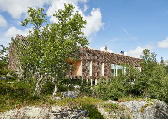 a building with trees around it