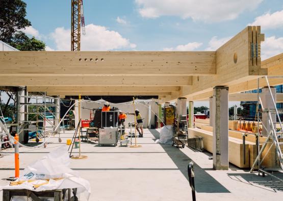 a construction site with workers