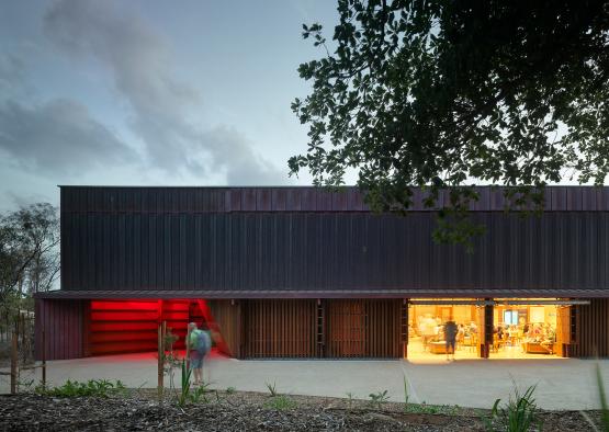 a building with a red light