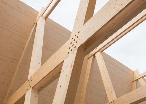 a wood beams on a building