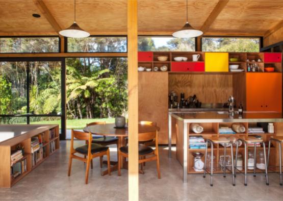 a kitchen with a table and chairs