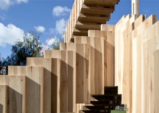 a wooden structure with a staircase