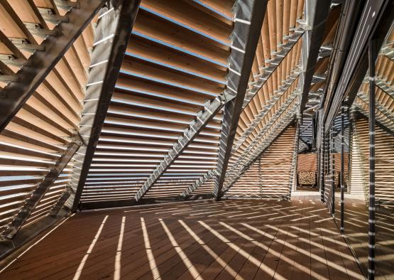 a wooden beams on a roof