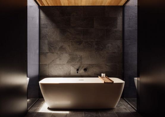 a bathtub in a bathroom