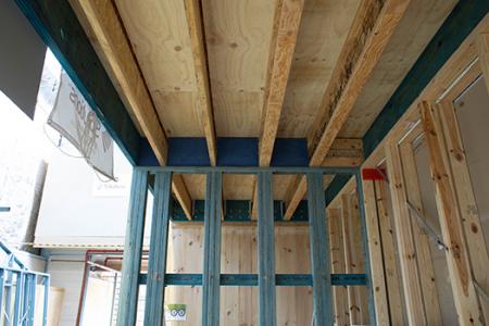 a wooden beams in a room