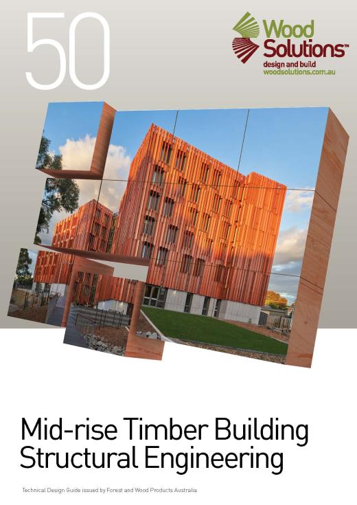 WS TDG 50 Cover: Mid-rise Timber Building Structural Engineering with photo of office building made up of cubes