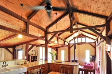 a ceiling fan in a room