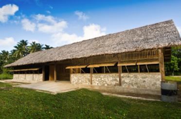 a building with a thatched roof